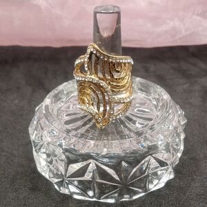 Gold and Silver Toned Ring with Intricate Design